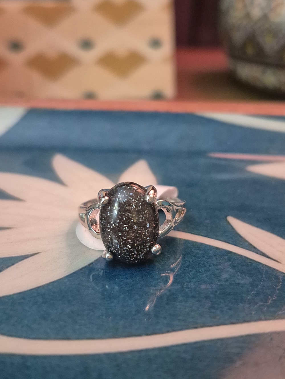 Sparkling Black Druzy Oval Ring - Women Jewelry